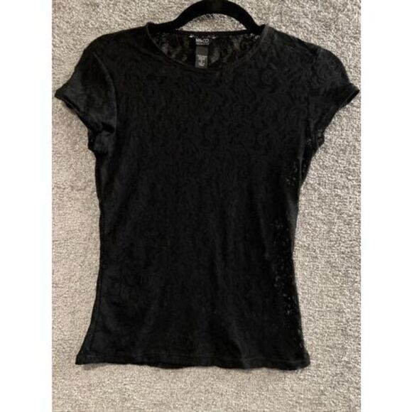 Vintage Y2K Sheer Mesh Top Blouse Short Sleeve Size Small NY&CO Black - Picture 1 of 10